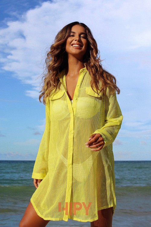 Saída de praia Chemise Em tela Amarela